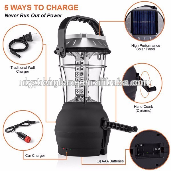 36 leds hook hanging hand crank solar rechargeable camping lantern