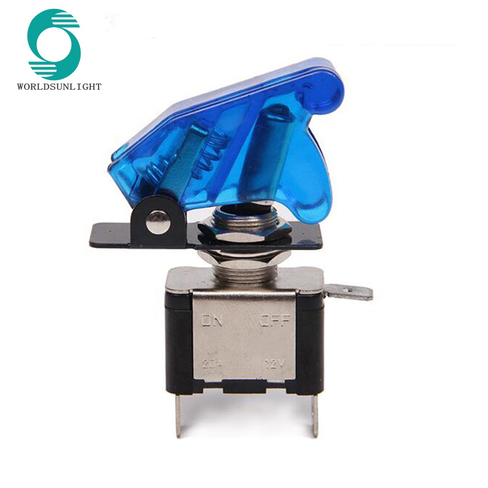 ASW-07D ON-OFF 25A 12VDC Blue LED illuminated Automotive lighted toggle switch with aircraft Flip safety cover sac-01