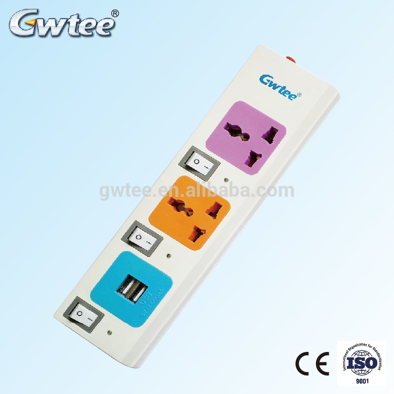 GT-6223 10A 250V 5 gang universal power strip, USB electric plug, multi sockets
