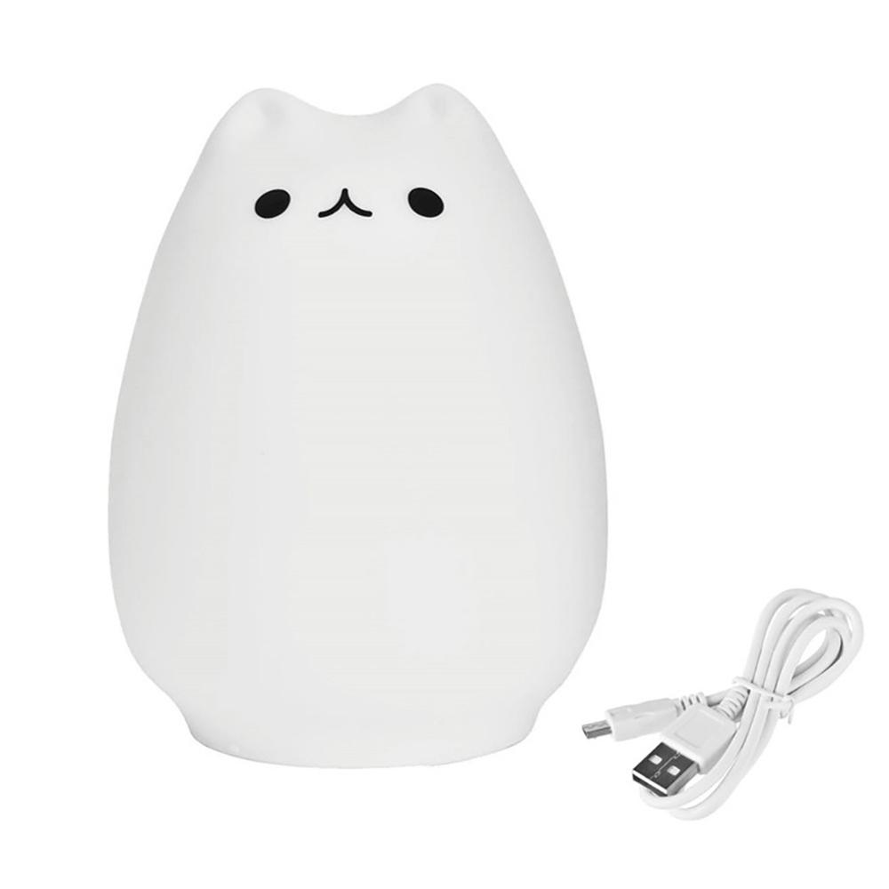 Cartoon Portable Cute cat kid decorative usb rechargeable touch sensitive LED Children Night Light Silicone lamp