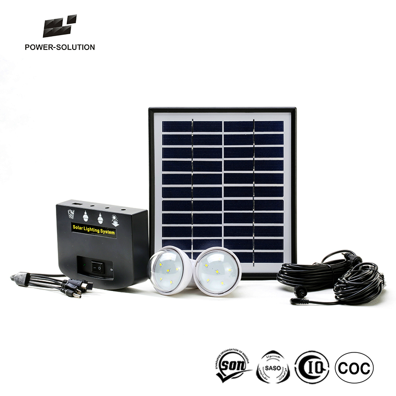 solar light kit with USB charger for 2 rooms lighting