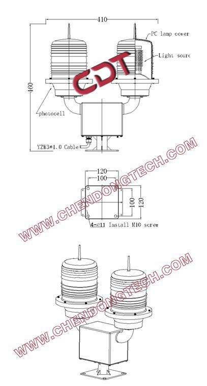 Dual Aeronautical obstacle light, led twin Light to navigation aids