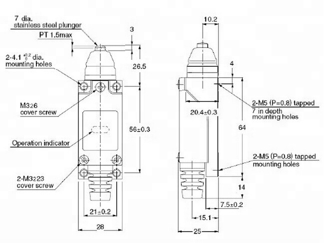 TZ-8111,waterproof pin plunger types of electrical limit switches