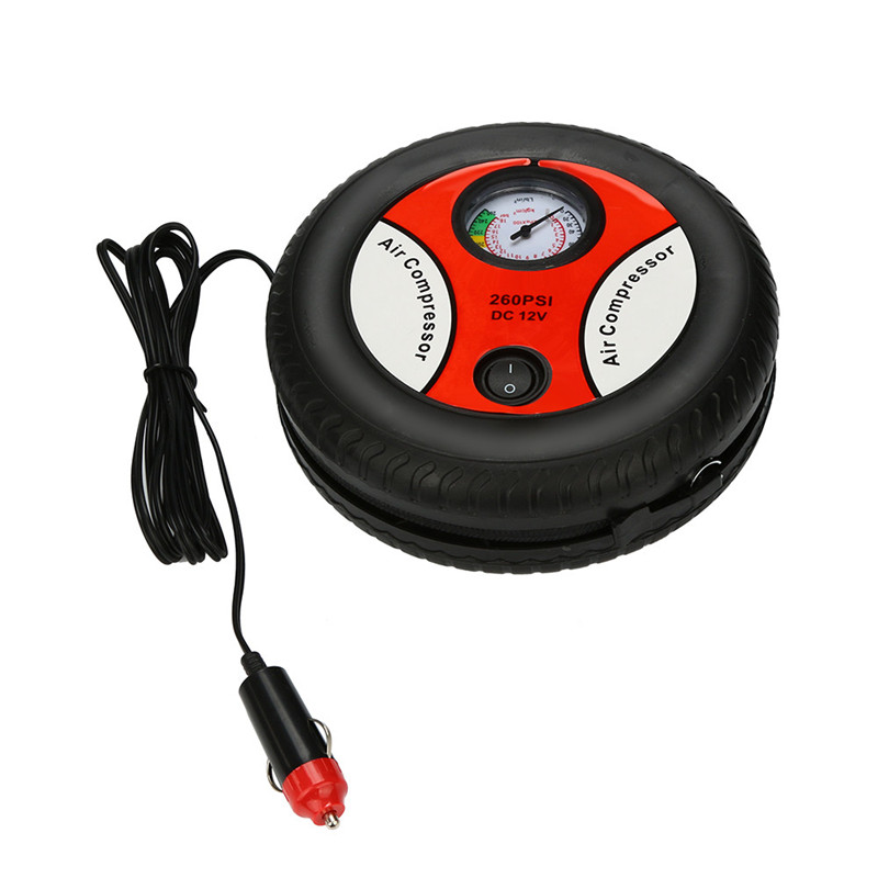 Portable Mini Car Inflatable Pump Air Compressor Auto Tire Pump Electric Inflating Machine 260PSI DC12V with Nozzle Adapter