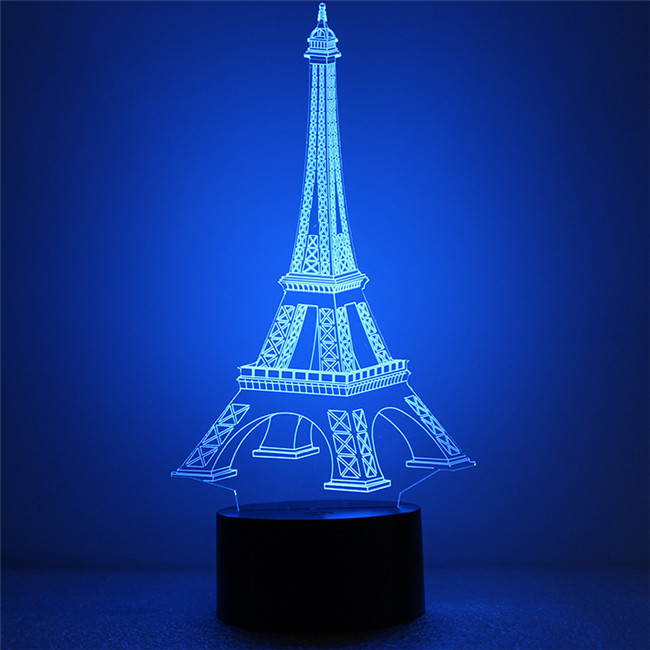 indoor decoration christmas 3D Romantic France Eiffel Tower Night LED 7 color changing desk led night lamp