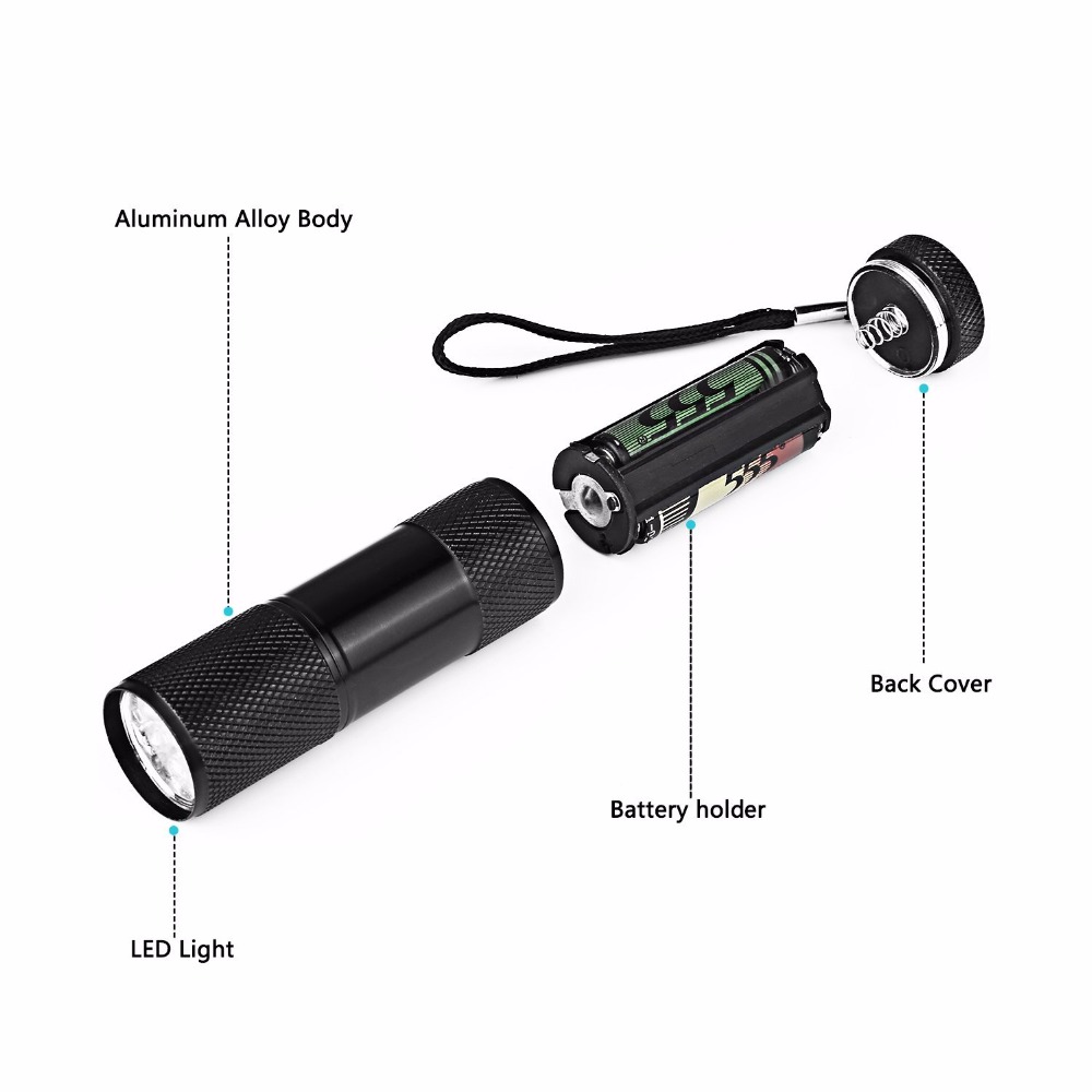 WAL-MART Suppliers Cheap Price Pocket Customized OEM Mini Purple Light Aluminum 9 LED UV Flashlight