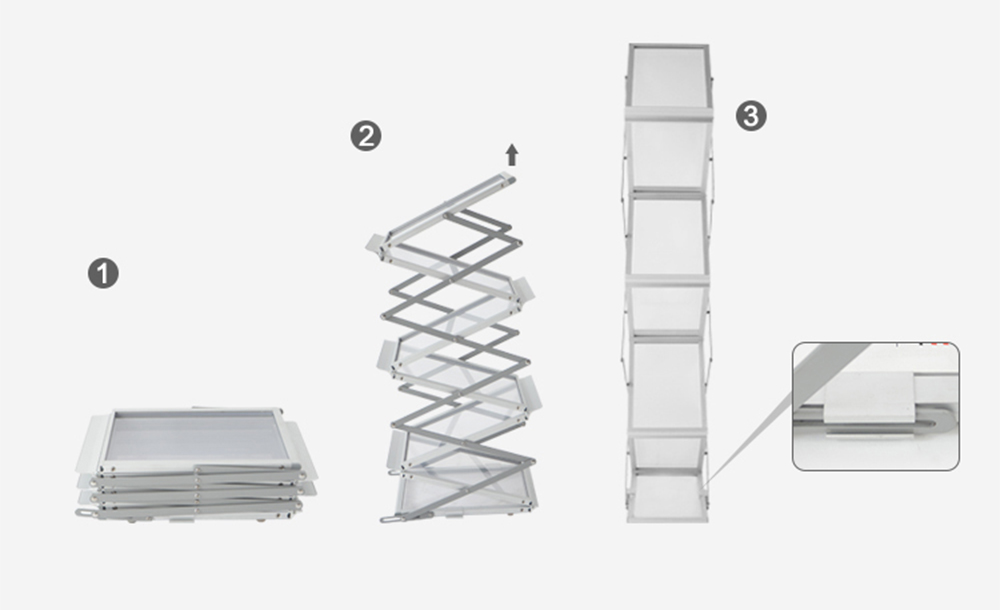 Folded standing floor display brochure holder exhibition netty paper brochure holder A4 acrylic tray folded brochure holder