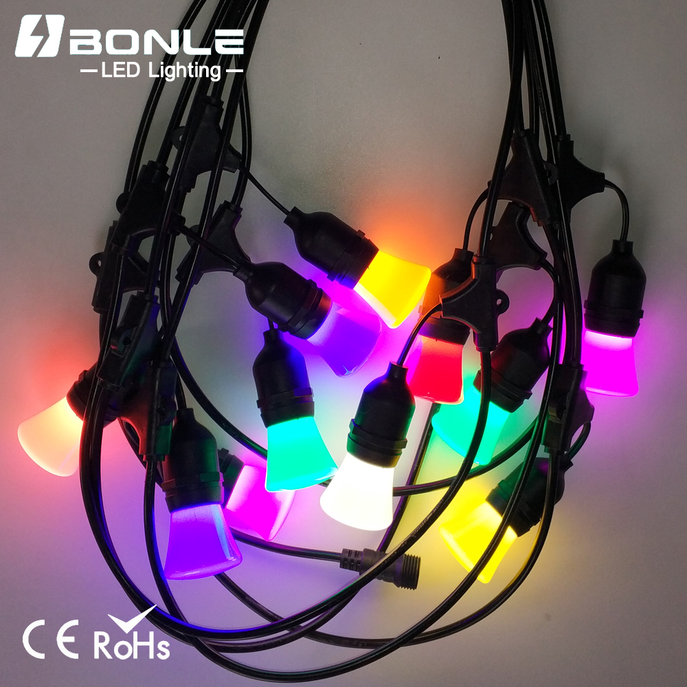 RGB Color Changing Outdoor Led String Lights 24 Shatterproof Bulbs Commercial Grade Waterproof Patio Lighting