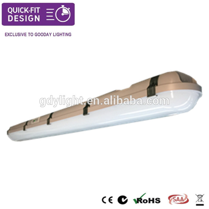 Quick fit design ip65 vapor proof fitting 40w 1200m linear led b 3 hours emergency battery back up  carparking lighting