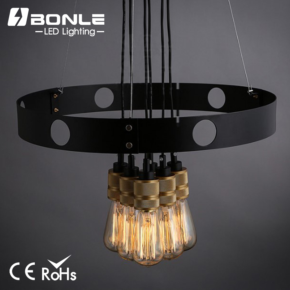 Unique 6-Light Wrought Iron Circular Shaped Industrial Home Lighting