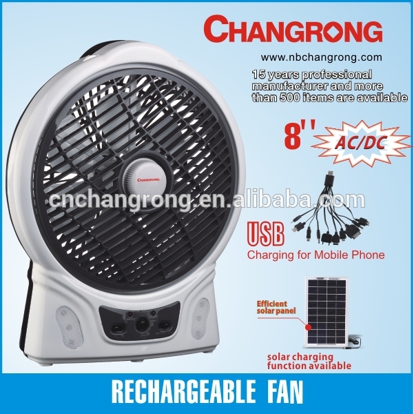 AC/DC operated rechargeable 8 inch table fan with led light