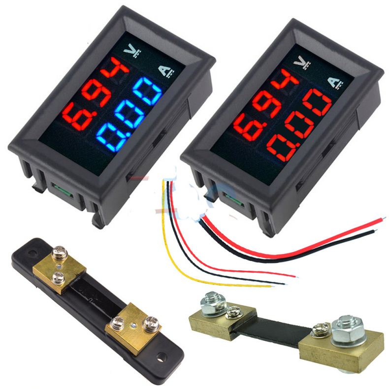 Mini Digital Voltmeter Ammeter DC 100V 10A 50A 100A Panel Amp Volt Voltage Current Meter Tester 0.56 Blue Red Dual LED Display