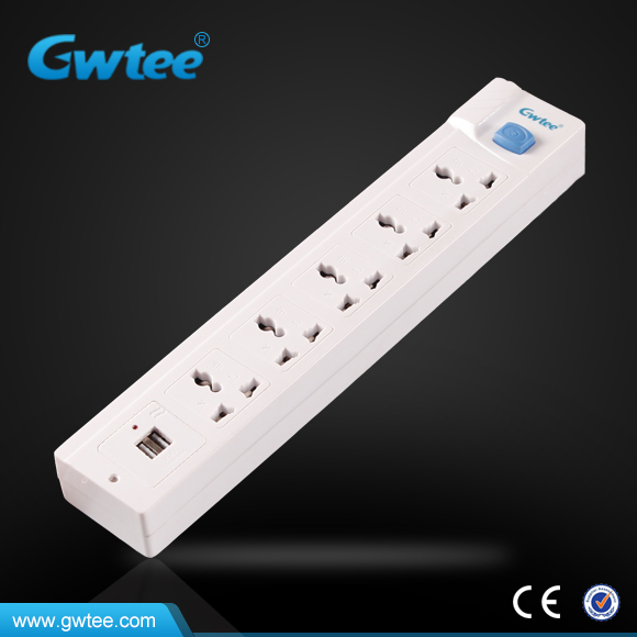 5 way electrical outlet socket with USB, universal USB extension socket