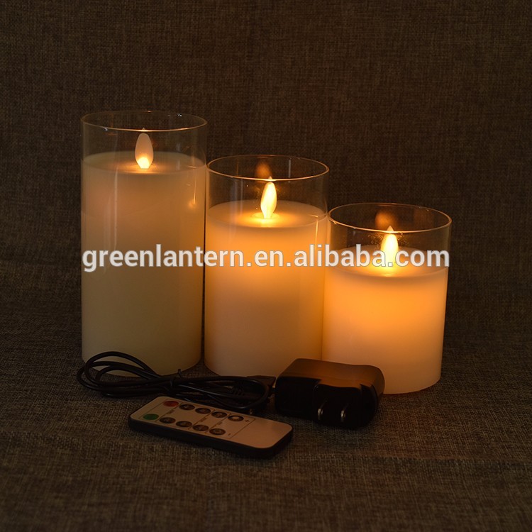 led glass cup rechargeable flameless candles with remote control