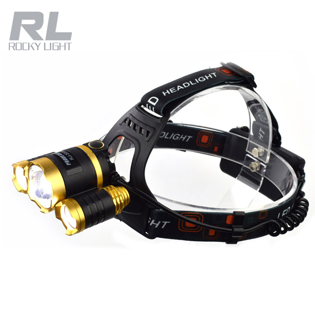 LED head light 3 lights Rechargeable headlight Adjustable headband headlamp for running,camping