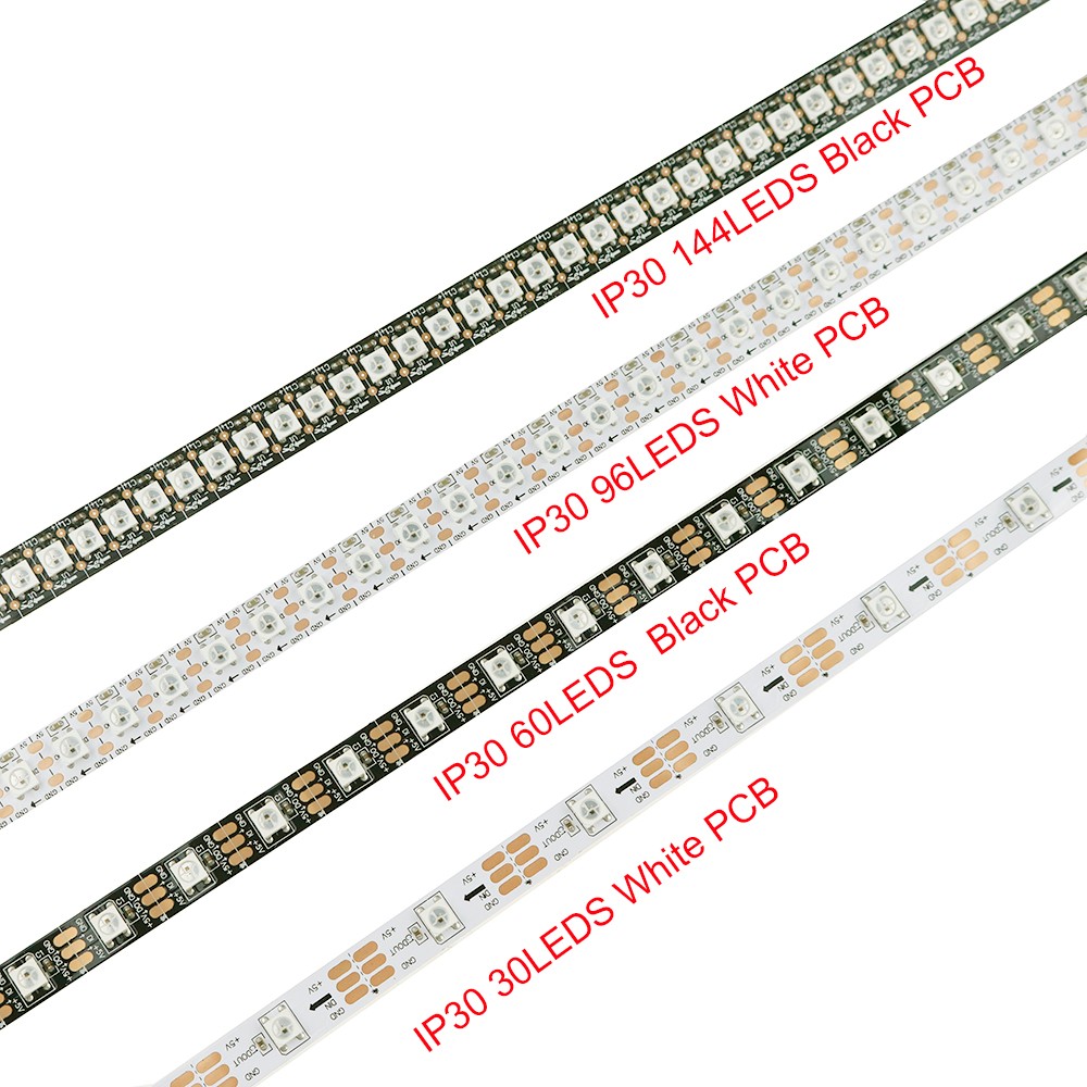 DC5V 1m 4m 5m WS2812B RGB individually addressable Smart led pixel strip,Black/White PCB,30 60 144 leds/m WS2812 IC,Waterproof