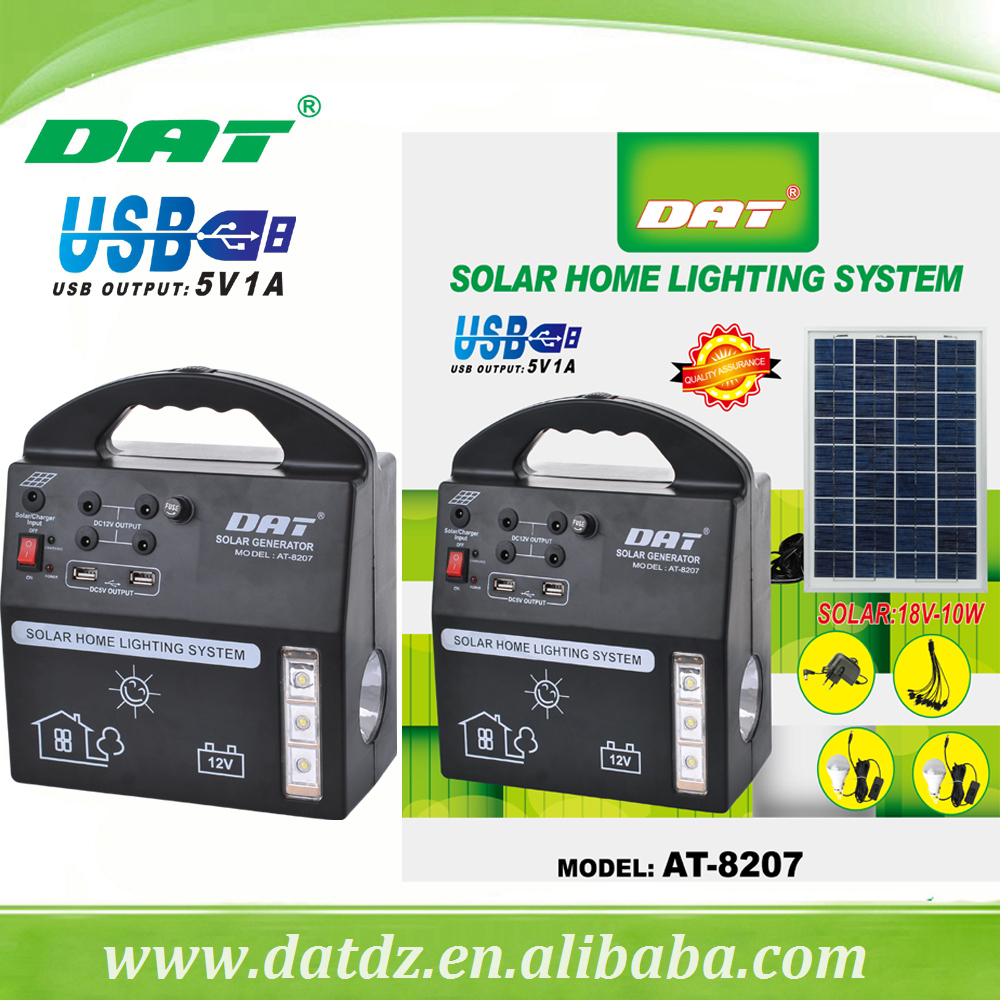 Solar lighting system with solar panel and battery ,AT-8207 complete solar kit light