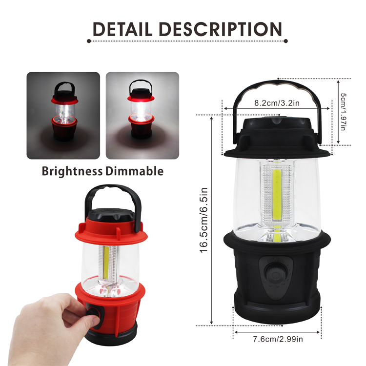 high quality adjustable brightness portable multifunction cob led camping lantern with plastic hook