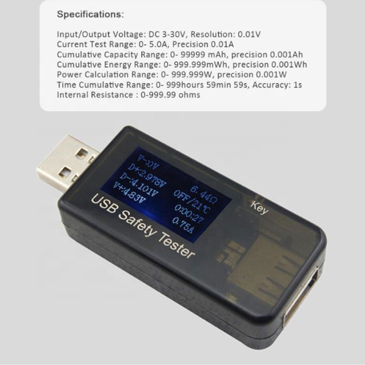 3-30V USB Safety Tester Current Voltage Charger Capacity Detector Meter