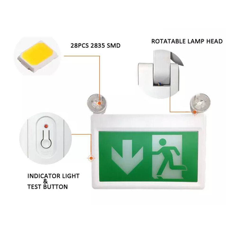 Rotatable twin spots exit sign emergency light United State style and for Canada