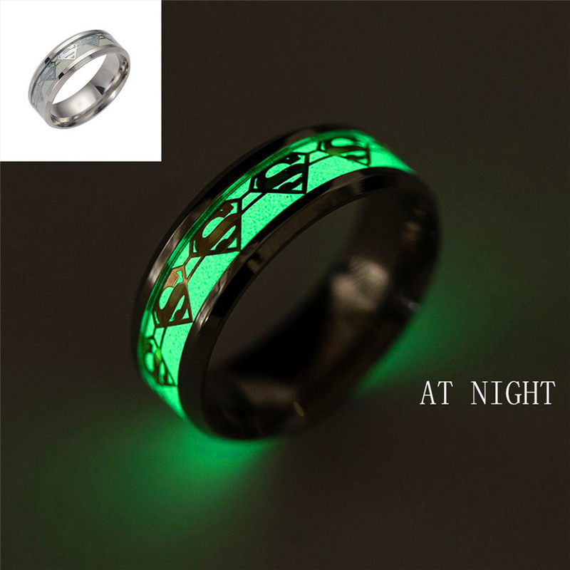 Wholesale Trendy Luminous Stainless Steel Ring Charm Glow In the Dark Ring for Couples Women& Men Jewelry