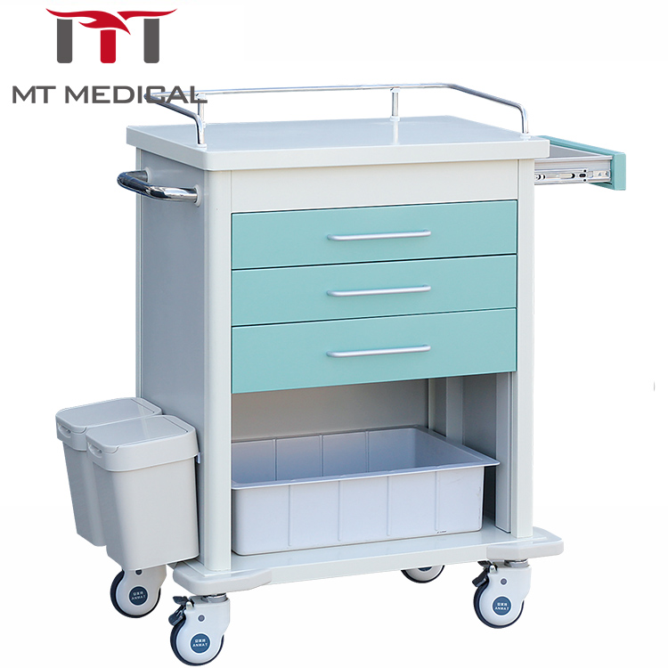 Popular ABS plastic steel hospital furniture mobile medicine crash trolley cart in emergency room medical equipment