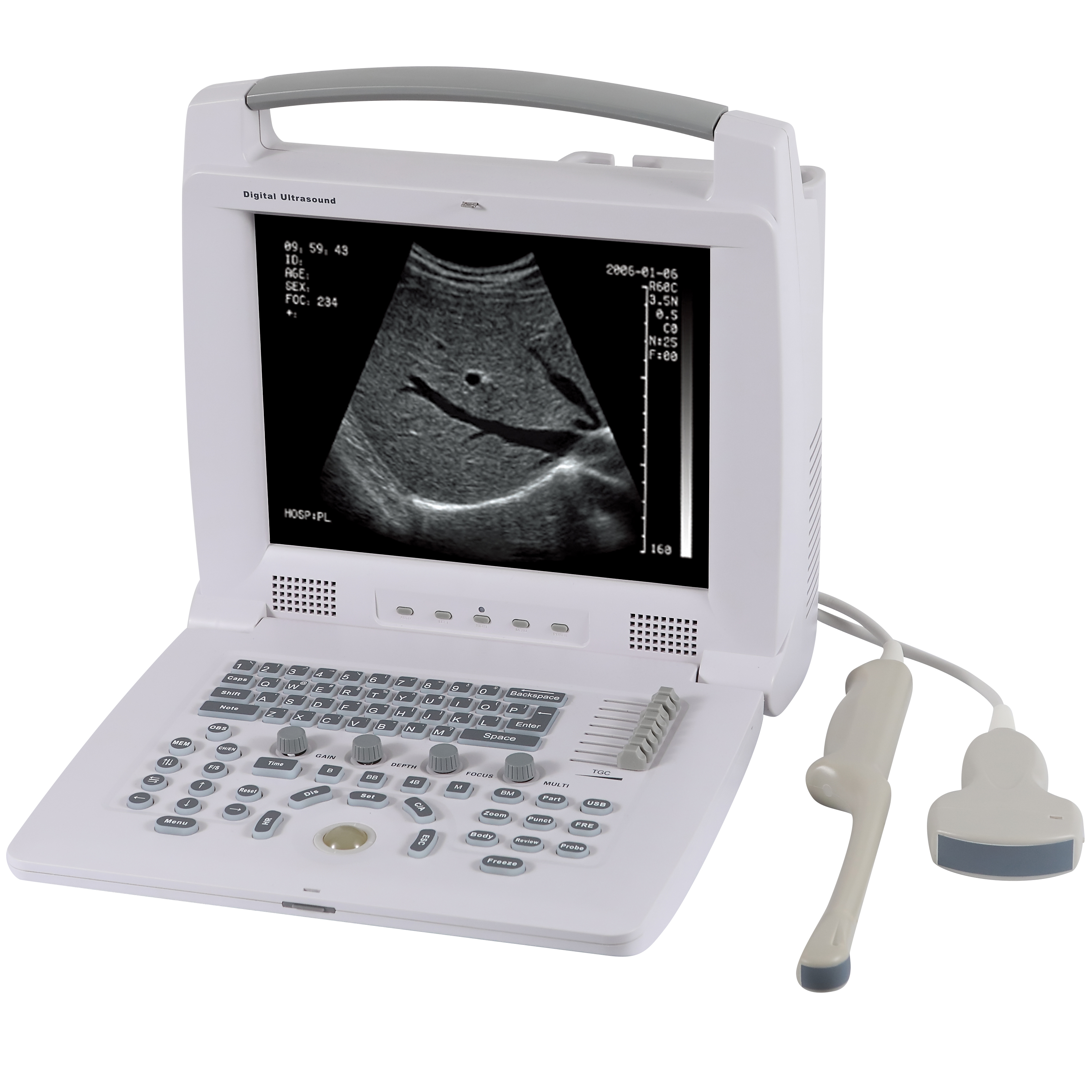 Portable cheap 12.1 inch full digital veterinary B&W ultrasound machine