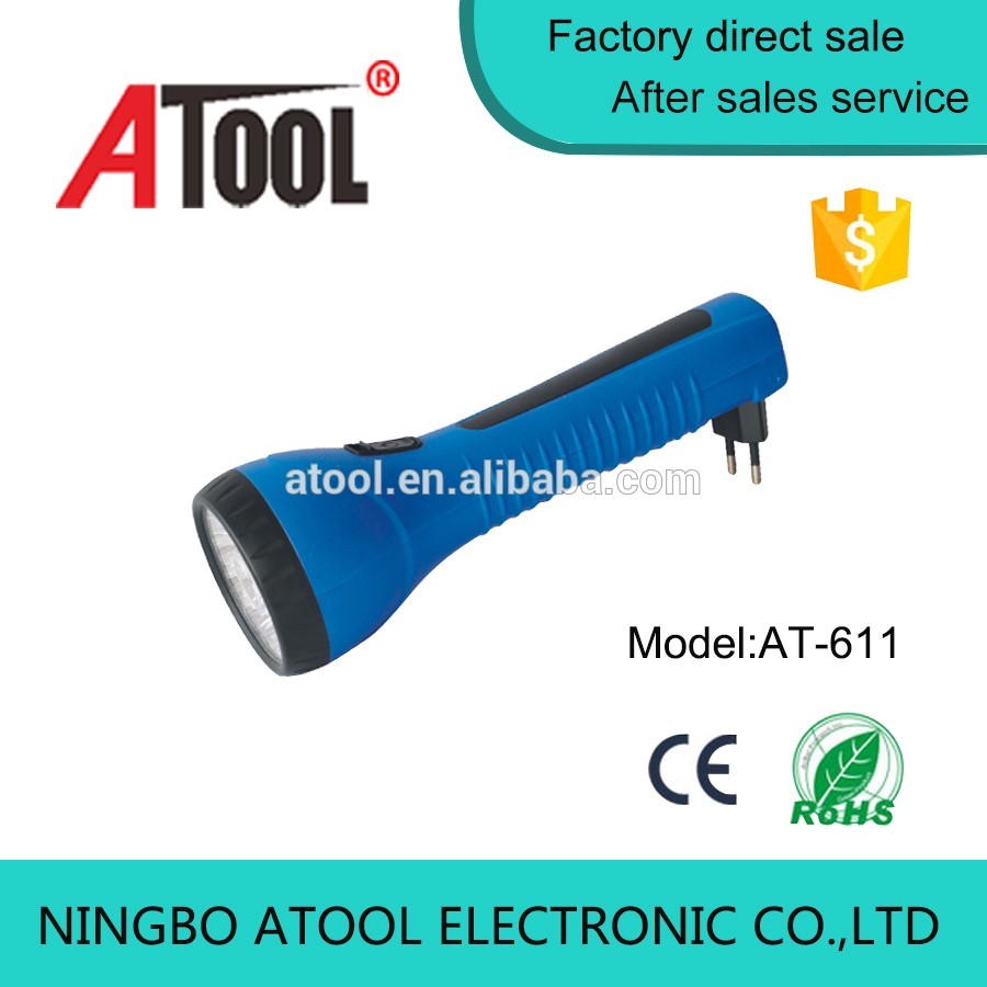 ATOOL 9led strong led rechargeable flashlight, brazil plug torch with lead acid battery