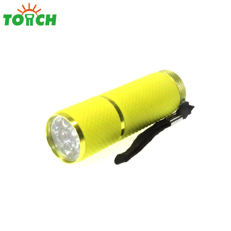 Rubber and aluminium body high power mini 9 led cheap plastic flashlight for promotion grow in dark led flashlight