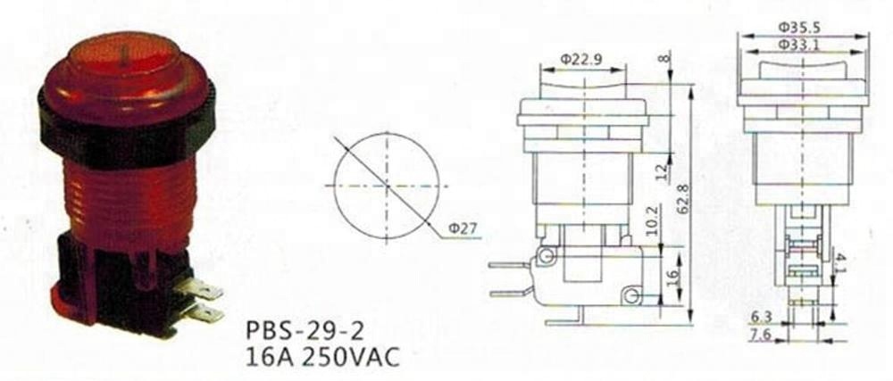 PBS-29-2 27mm 16A 250VAC game machine arcade push buttons with micro switch