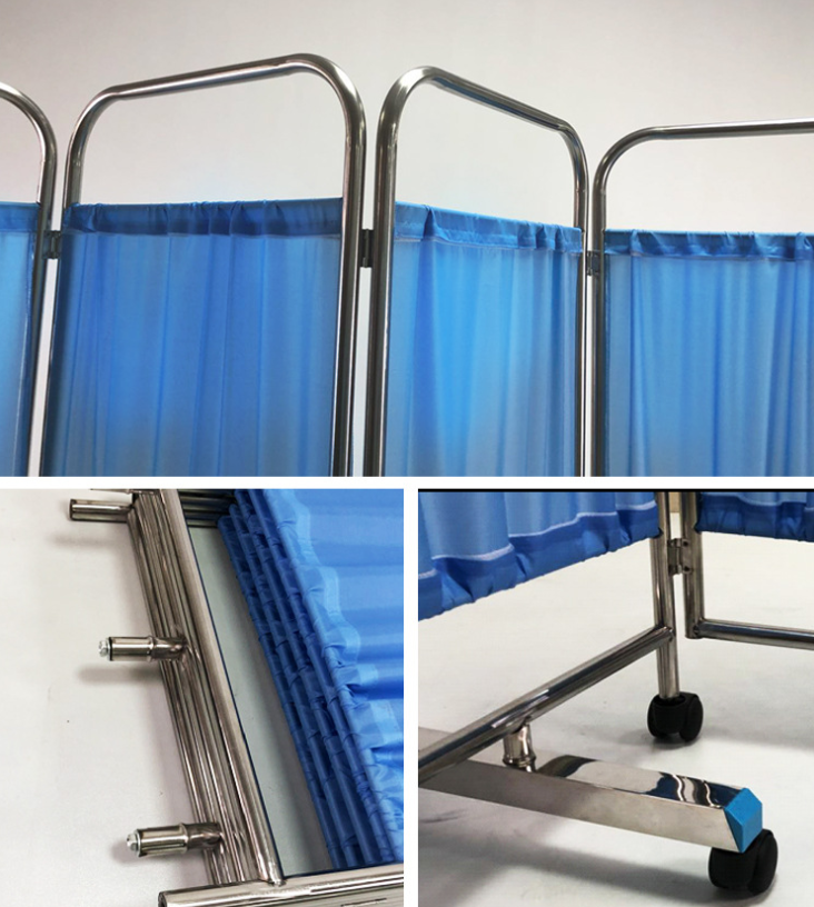 Hospital medical mobile portable 4 sections foldable patient ward screen