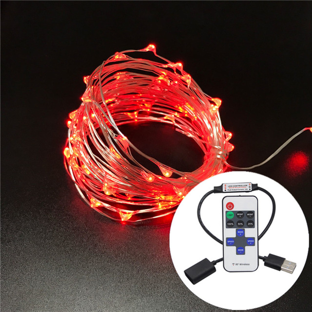 firefly Fairy Christmas Wedding Party Halloween Bedroom Remote Control 10M 100 Led Mini silver Copper Wire String Lights