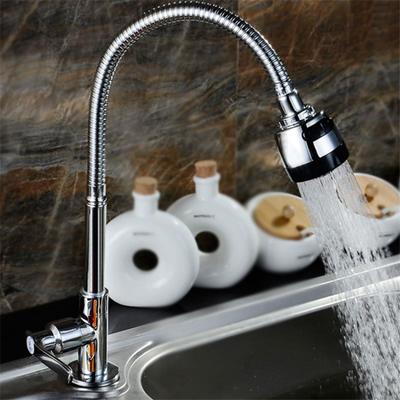 Hot Sale New 360 Rotated Kitchen Faucet With Shower Solid Brass Deck Mounted Single Cold Faucet Single Hole Water Tap