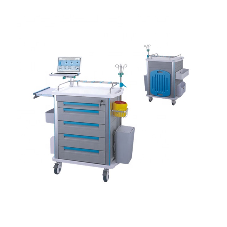 High quality mobile color steel first aid crash trolley cart in hospital medical trolley