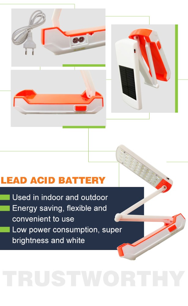 portable ABS rechargeable solar led desk side table lamp with charging line