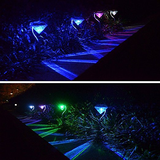 Solar LED Garden Lights Outdoor Stake Lights Landscape Lighting 7 Color Changing Stainless Steel Pathway Lights