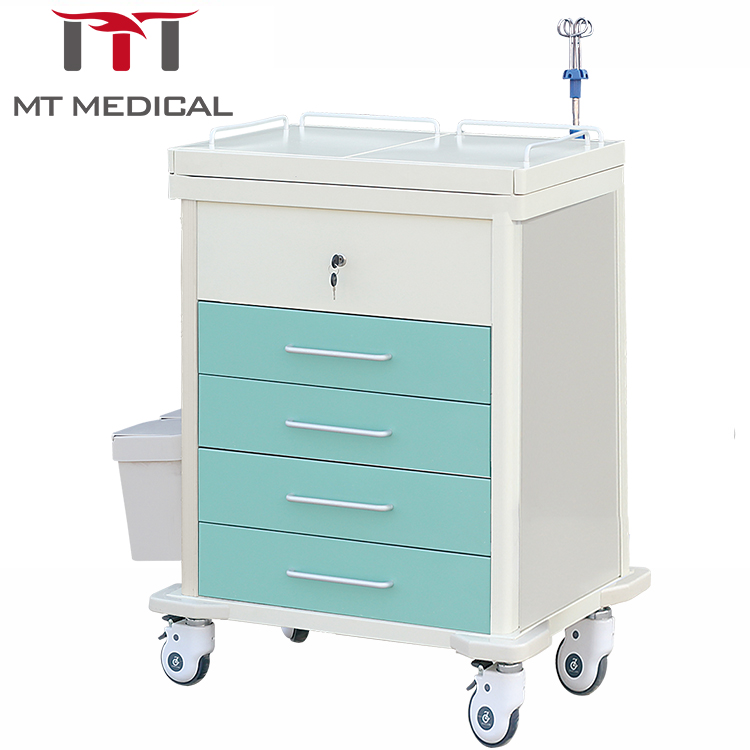 Factory price ABS plastic steel medical equipment mobile emergency crash trolley cart in hospital