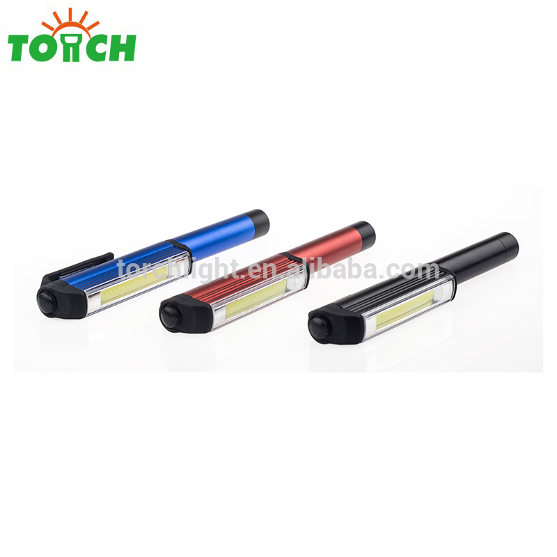 Factory supplier aluminum alloy work led light with COB and Magnet 3 AAA battery pen led flashlight