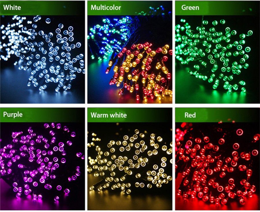 Multi Color 100 LED Solar String Lights Solar LED Garland String Light Fairy Garden Lights