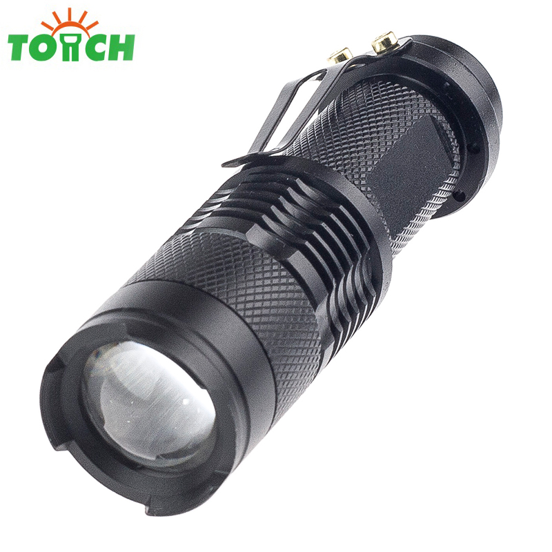 Super power LED flashlight with clip T6 bulb zoomable high quality pocket led light