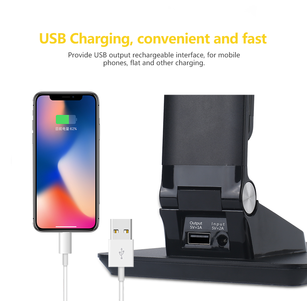 Metal wireless charger led desk lamp fashionable 3 modes rohs led black table lamp rechargeable led table lamp