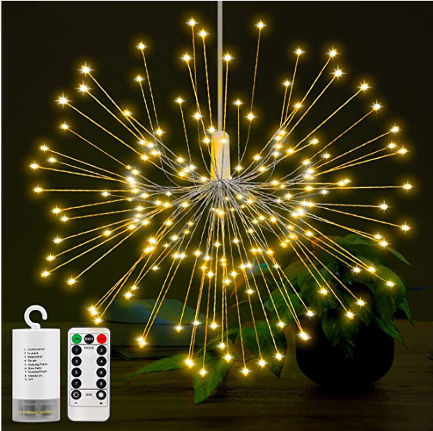 Hanging Starburst Fairy Light, Lemebo 8 Modes Dimmable with Remote Control, Battery Operated firework Lights , Waterproof