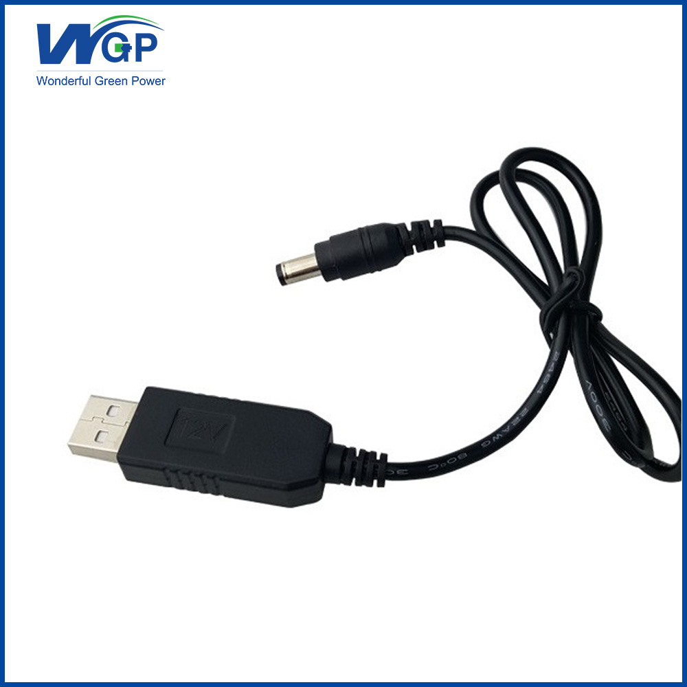 USB 5V step-up to 9V or 12V power supply boosting cable from USB power bank or laptop device with USB output