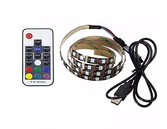 DC 5V USB LED Strip Lights RGB 5050 TV Bias Background Lighting with 17 Keys RF Wireless Remote Controller Waterproof 1M