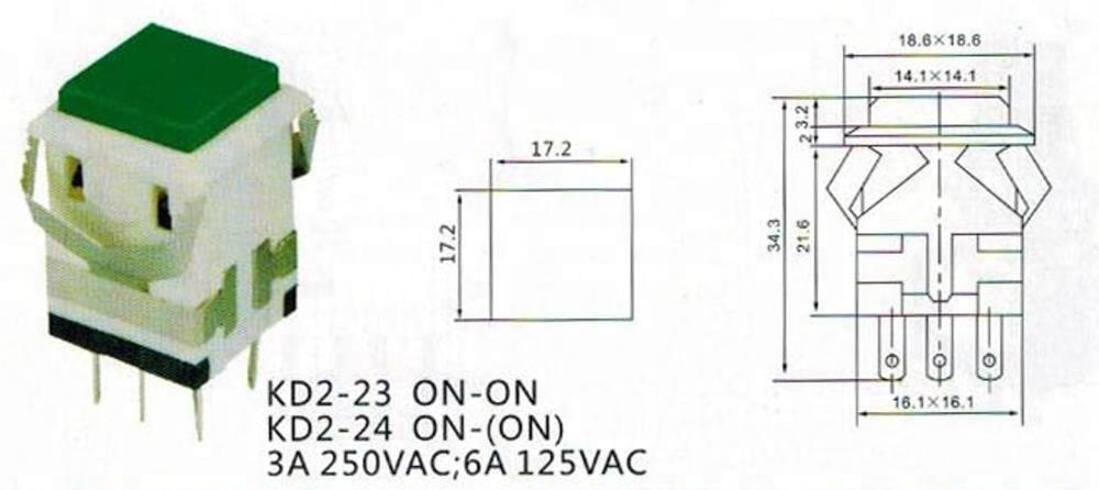 PBS-102 KD2-23 self-locking ON-ON square 6 pin push button switches