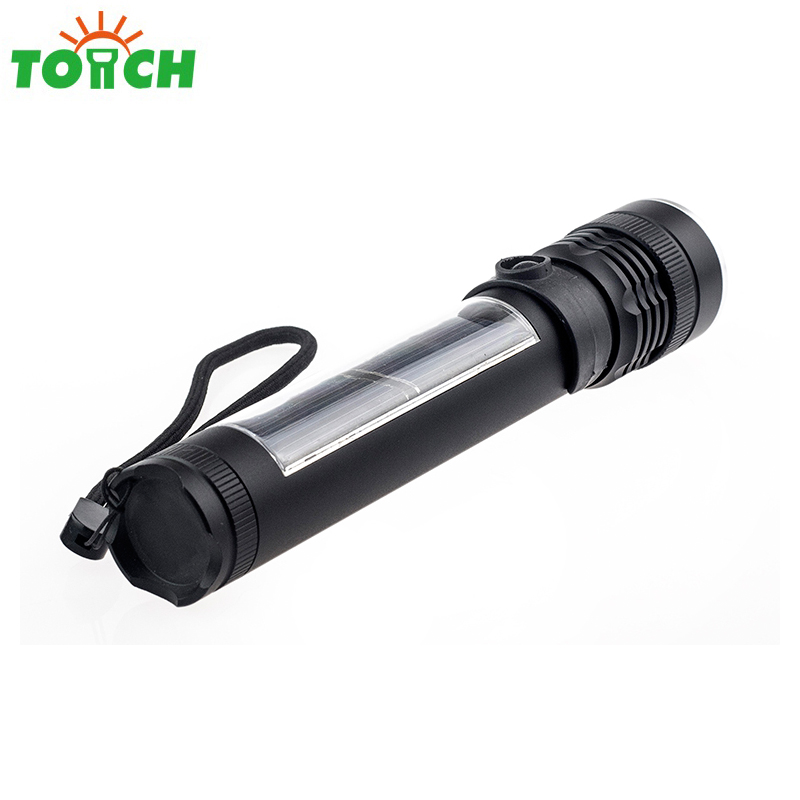 New design solar rechargeable torch light portable led camping light, solar led flashlight export merchant