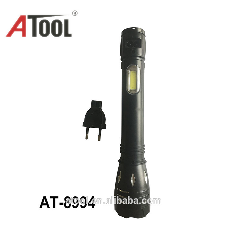 New design Brazil plug torch 1.0W LED +3.0W COB plastic led rechargeable flashlight