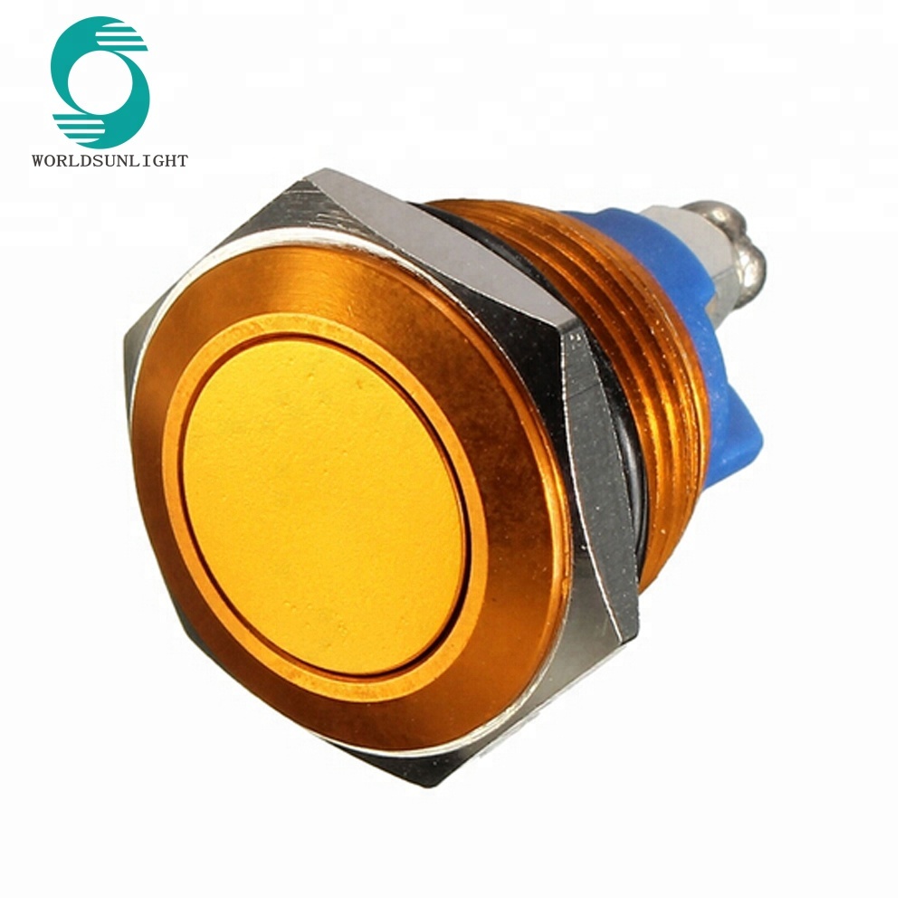 Multicolor 3A 250V AC 16mm Start Horn Button Green Blue Black Gold Metal Waterproof Metal Pushbutton Switch