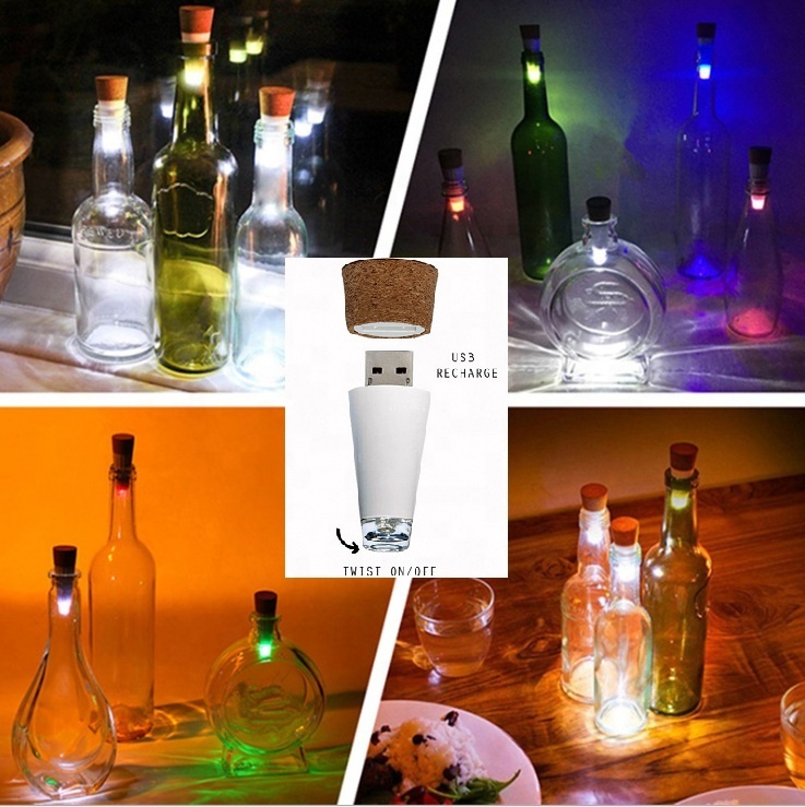 LED Wine Bottle Cork Shape USB Rechargeable LED Light for Bottle DIY Christmas Wedding Party Bar