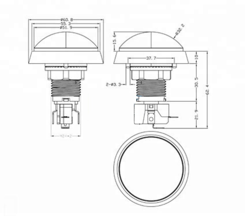 PBS-36-2 60mm 12v LED illuminated convex Big Round Push Button for arcade machines